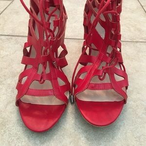10W red gladiator style heels